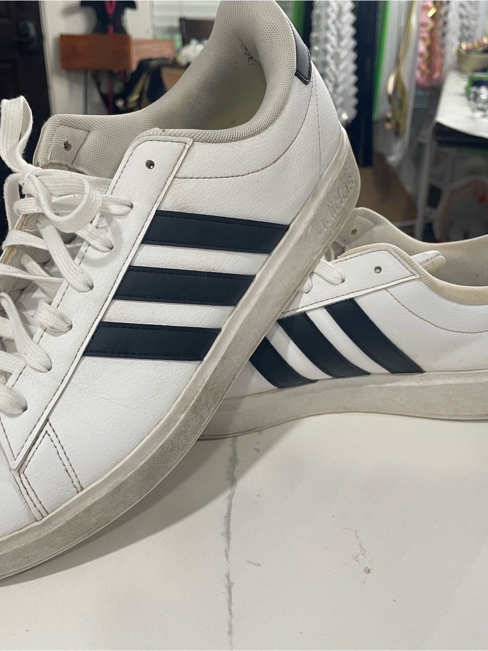 adidas White Sneakers with Black Stripes - Men's Casual Trainers